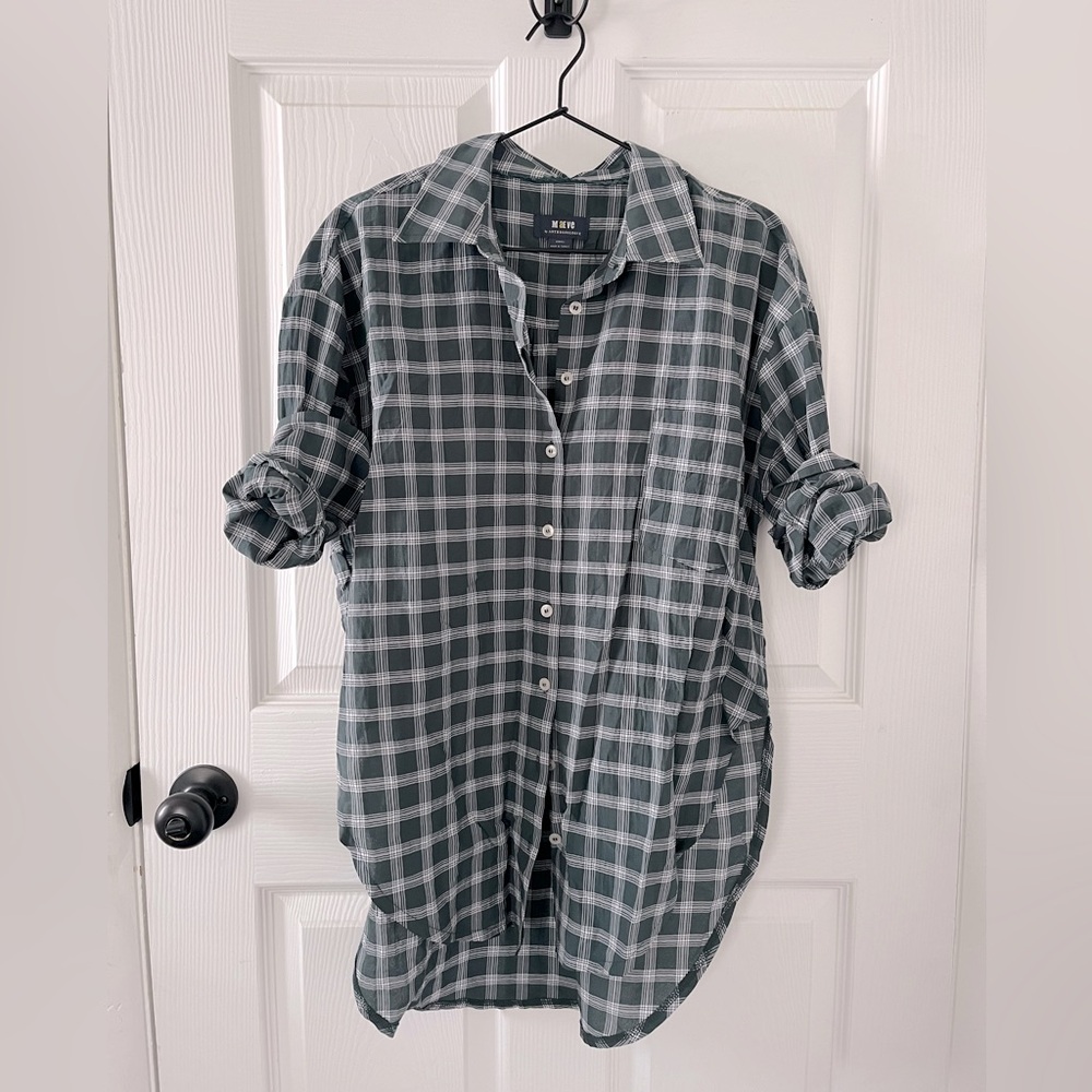 Anthropologie Green and White Plaid Button Down
